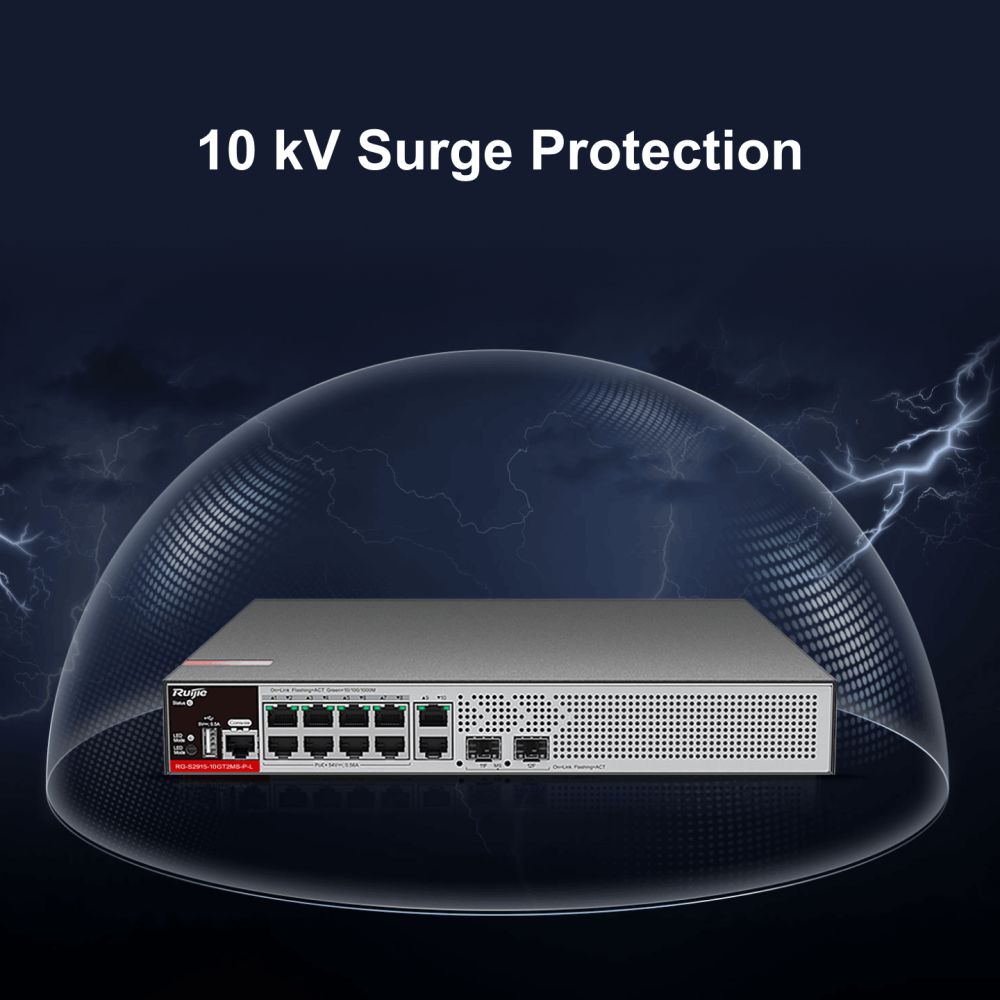 RG-S2915-10GT2MS-P-L 10-Port 1GE RJ45 Ruijie Layer 2+ Managed PoE+ Switch, 2-Port 2.5GE Uplink