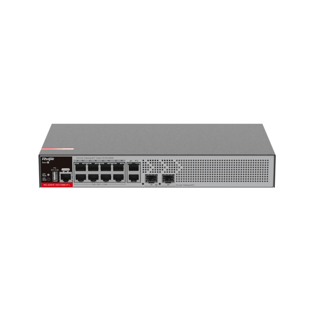 RG-S2915-10GT2MS-P-L 10-Port 1GE RJ45 Ruijie Layer 2+ Managed PoE+ Switch, 2-Port 2.5GE Uplink