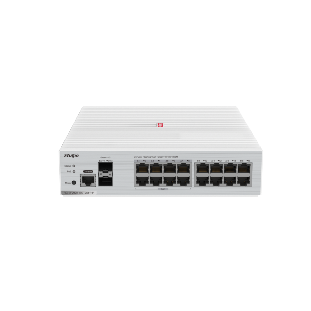 RG-SF2920-16GT2SFP-P 16-Port GE All-Optical PoE  RUIJIE Switch, 2 × Gigabit Uplink Optical Ports