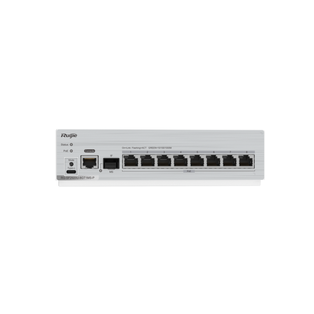 RG-SF2920U-8GT1MS-P 8-Port GE All-Optical RUIJIE PoE Switch, 1 × 2.5G Uplink Optical Port (Backward Compatible)