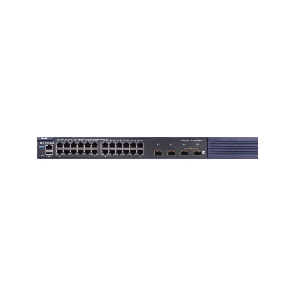 RG-S2910C-24GT2XS-HP-E, 24-port Gigabit access  RUIJIE PoE switch (plus 2 COMBO ports), 2 10 Gigabit upstream ports, 2 expansion slots